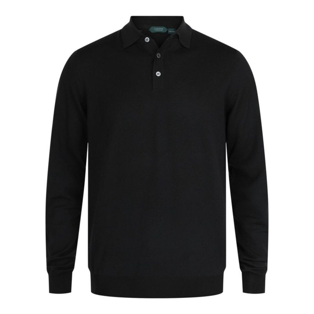 Slowear Zanone Flex Wool Slim-Fit Polo Black Mens